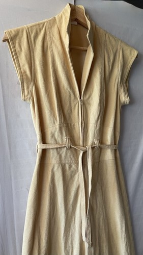 VINTAGE 70'S BOHO HIPPY FLARE LEG JUMPSUIT, BUTTER COLOR, FAUX SUEDE, 26" WAIST - Picture 4 of 9