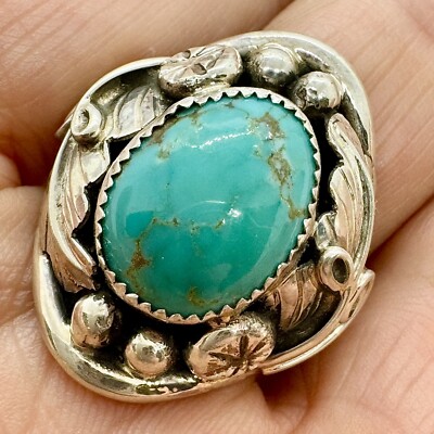 Navajo Men's  Natural Turquoise Ring Size 11.5 Sterling by Lorena Brown 10.2g