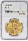 1924 $20 Saint Gaudens NGC MS66+ plus Gold Double Eagle coin