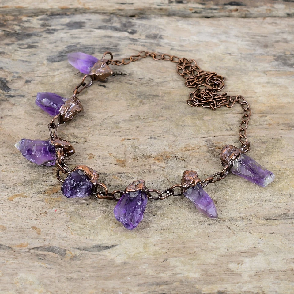 Collar ajustable cadena electroformada cobre áspero amatista africana 18,0" Foto 4 de 4