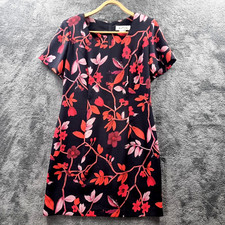 Vintage KATIES Womens Dress Size 10 Navy Blue Red Floral Short Sleeve Pencil