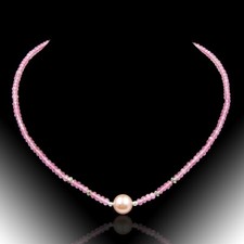 Rosa Saphir Kette Halskette mit MK Perle Collier Edelstein Schmuck Bailysbeads®
