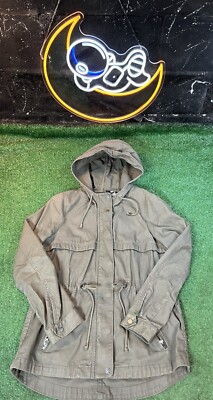 H&M Divided Green Hooded Drawstring Buttons Pockets Utility Lightweight Jacket 