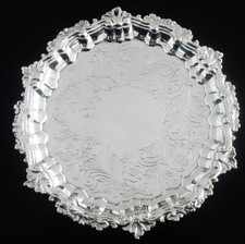 Sterling Silver Card Tray Salver, Robert Abercromby, London Antique 1743