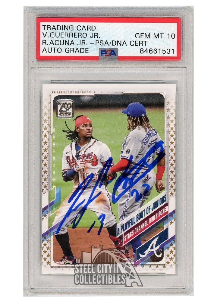Ronald Acuna Jr Vladimir Guerrero Jr 2021 Topps Gold Stars Auto #61 PSA/DNA 10