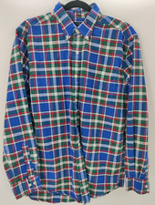 Saddlebred Vintage Oxford Men's Medium Blue Red Green Plaid Button Down L/S