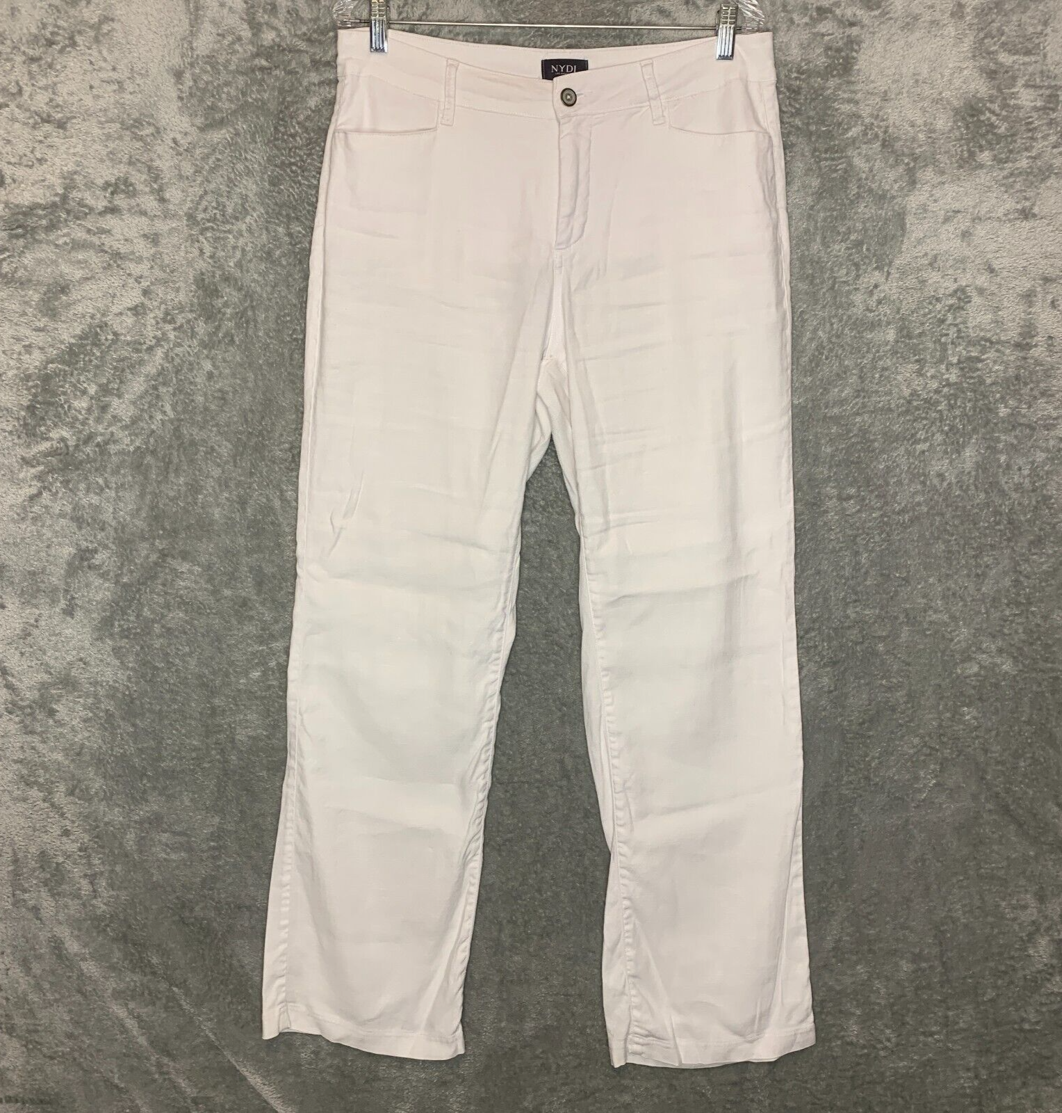 NYDJ Women Beach Nautical Linen Blend Barbara Bootcut Trouser Pant 10 White