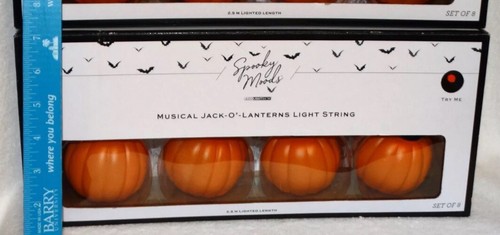 New Animated Singing Pumpkins Musical String 8 Light Set Halloween - Picture 3 of 3
