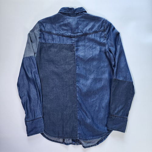 Diesel Shirt Men Small Pearl Snap Patchwork Chambray Denim Faded Western Cowboy - Picture 11 of 15