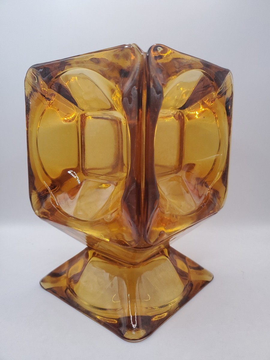 Vintage Amber Glass Candle Holder Mid-Century MCM Repurposed