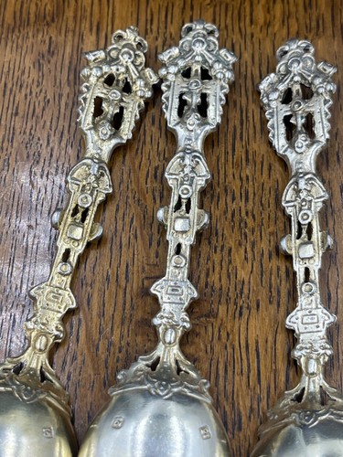 Stunning figural cast continental silver gilt teaspoons circa 1890 - Picture 17 of 23