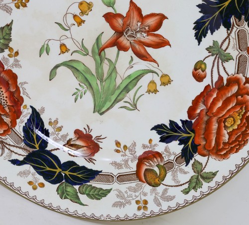 1879 Wedgwood Horticultural 10-7/8" Plate Polychrome Hand-Ptd Brown Transferware - Picture 7 of 15