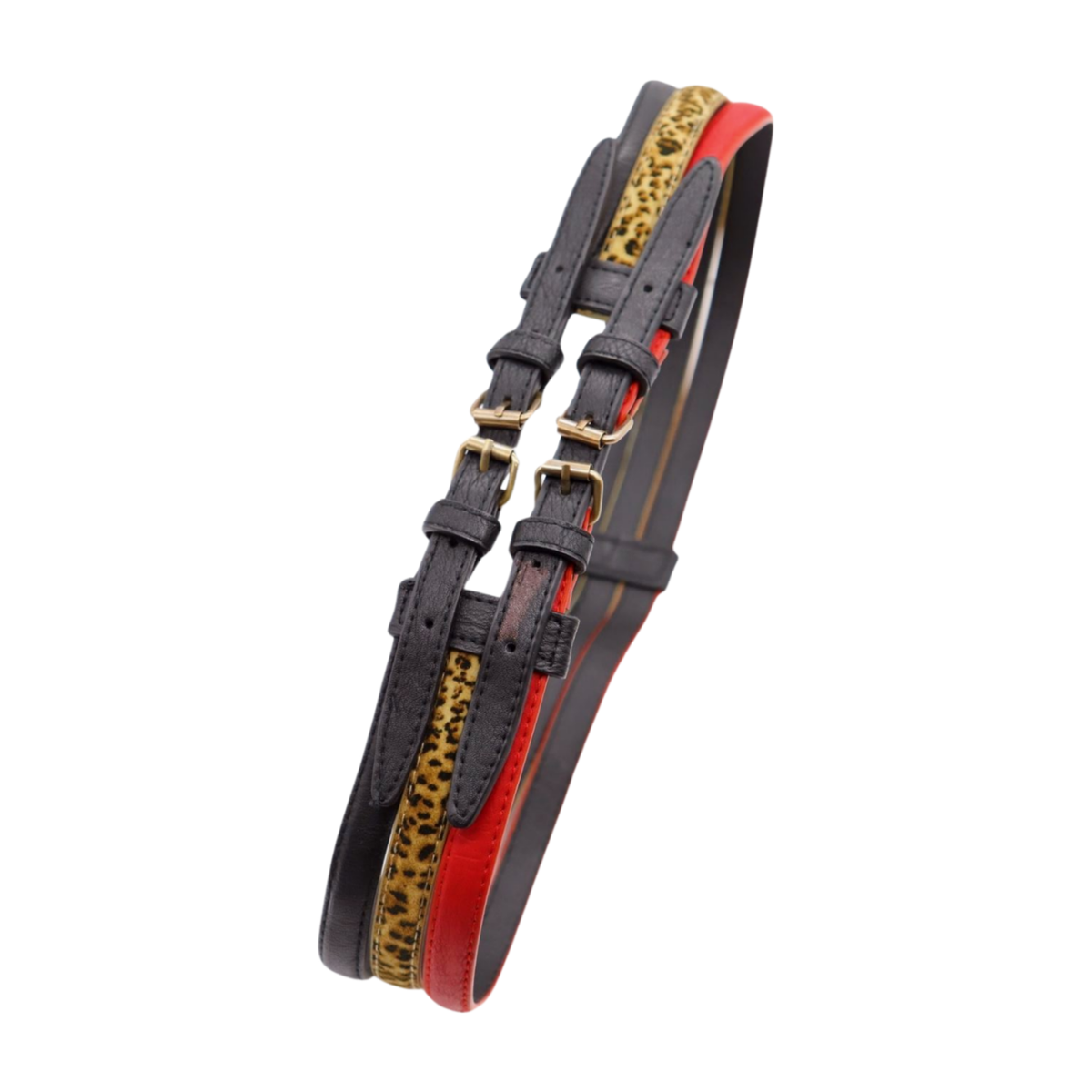 Women Black Red Leopard Color 3 Skinny Connected Belt Gold  display picture 2