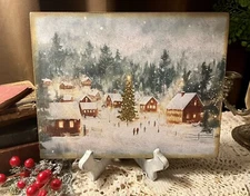 Winter Town, Folk Art Christmas, Handcrafted Plaque / Sign