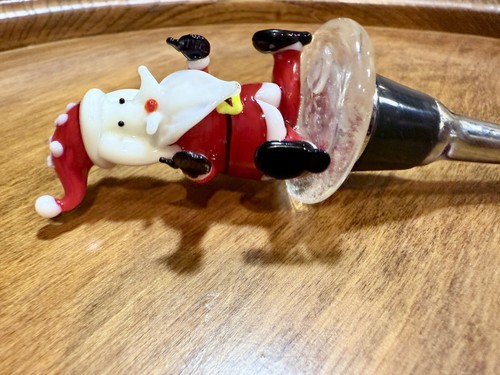 HandBlown Art Glass Thumb Up Santa Claus Wine Bottle Stopper 5in - Picture 12 of 12