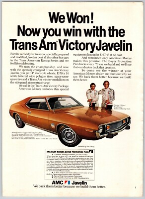 1972 Print Ad American Motors AMC Javelin George Follmer Roy Woods Trans-Am Race