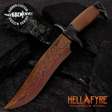 Hibbben Damascus Hellfyre Bowie Knife w/Sheath & Wire-Wrapped Handle GH5089