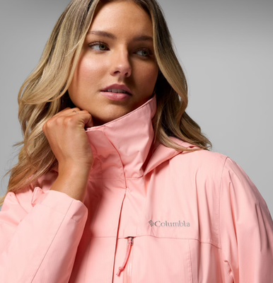 Columbia Women's Pouration II Jacket L Pink Sand Waterproof Rain