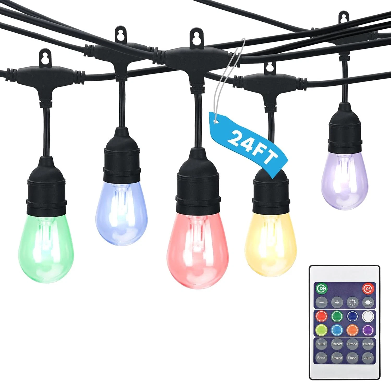 24FT RGBW LED Outdoor String Lights with Remote, Dimmable & Waterproof
Opens in a new window or tab