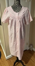 Miss Elaine Pink/white Robe Muu Muu Nightgown Snap Front Pockets New Gingham L