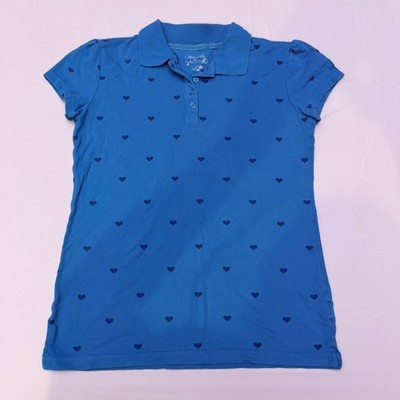 Girls Blue Polo with Dark Blue Hearts