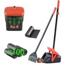 36" Pooper Scooper Swivel Bin  Rake with 100 Dog Poop Bags,Adjustable Long H...