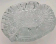 Vintage Heavy Ice Glass Ashtray 6.5" Textured Clear Glass w/ 2 Rests