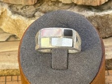 Vintage Artisan Southwest Sterling Mother of Pearl Onyx Ring sz 8.5-333.26