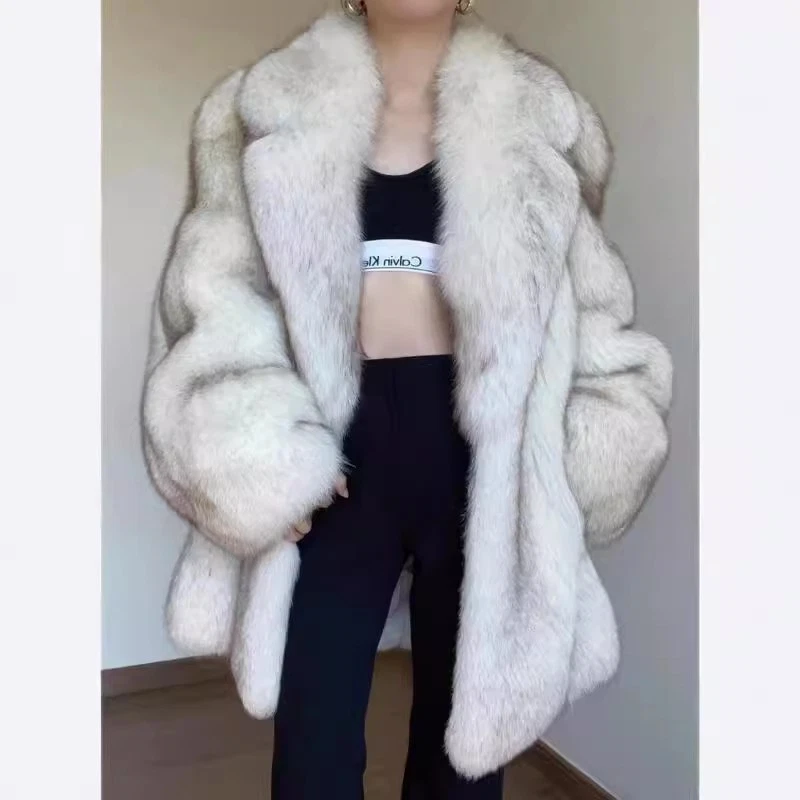 Winter Thicken Warm Fur Coat Womens 2025 New Fox Fur Lapel Collar Party Jackets - Image 4 of 4