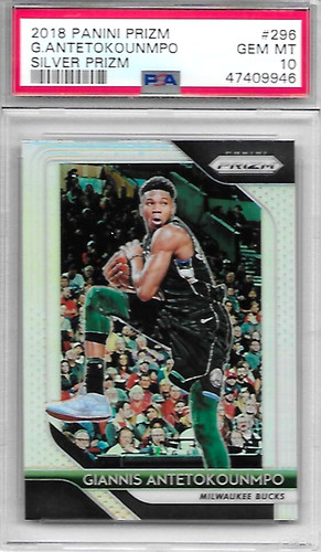 2018 PANINI PRIZM BASKETBALL #296 GIANNIS ANTETOKOUNMPO SILVER REFRACTOR PSA 10