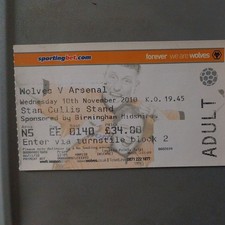 WOLVERHAMPTON WANDERERS v ARSENAL MATCH TICKET 2010/11