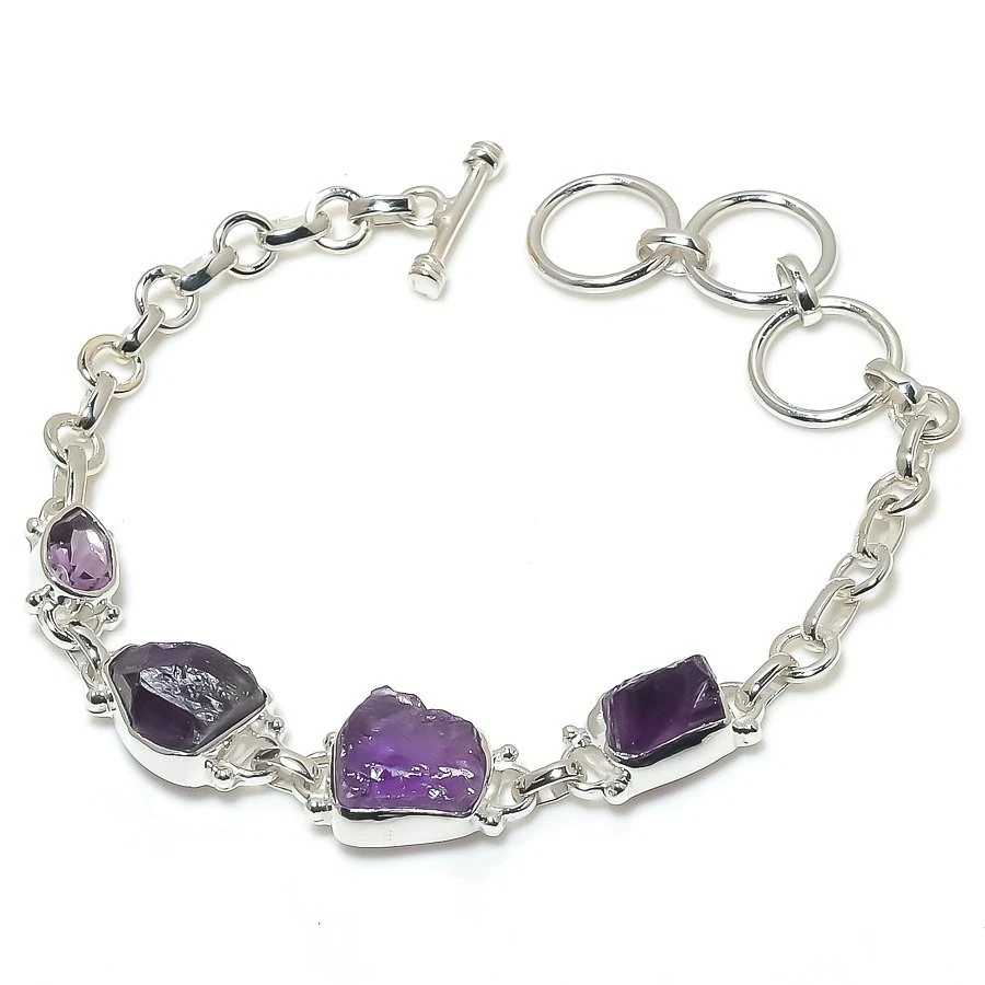 VALENTINO Bracciale Sorella Corona Chakra Pietra Ametista Argento Sterling Massiccio Catena Artigianale