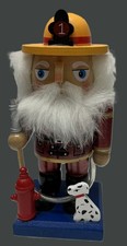 HOLIDAY HOME Wood FIREFIGHTER NUTCRACKER 6" Firemen Hydrant Dog