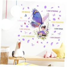 Purple Butterfly Swing Girl Wall Stickers, Inspirational Quotes Motivational
