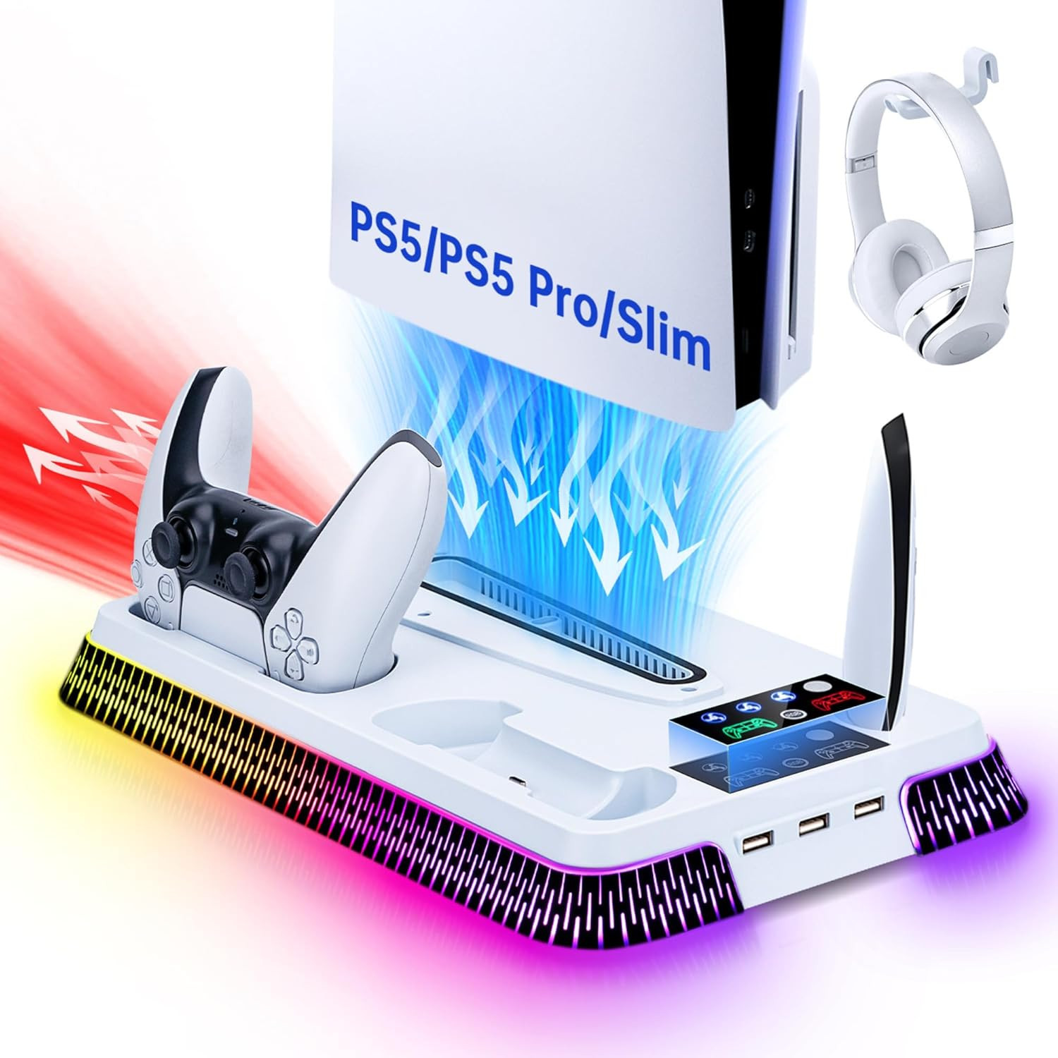 Base PS5 Slim con Raffreddamento e Ricarica: Supporto Verticale Pro