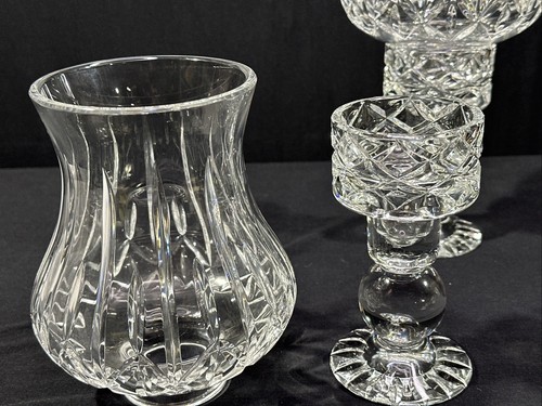 Pair of Vintage Block Crystal Olympic Hurricane Candle Holders - Picture 12 of 22