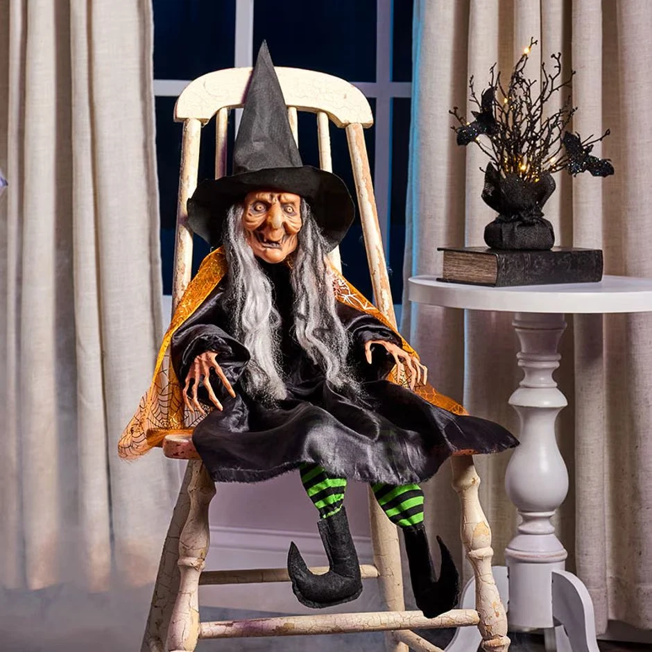 3 Foot Fully Poseable Wicked Witch w/ Orange Cape Halloween Decoration