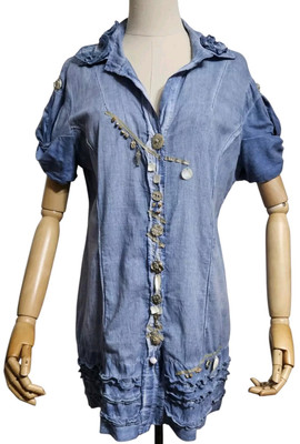 ELISA CAVALETTI Blue Blouse-Shirt-Top, Tunic with Frills and  Decorative Buttons