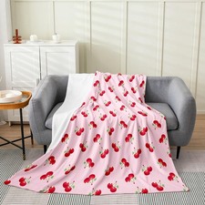 Pink Cherry Plush Throw Blanket Summer Fruit Flannel Fleece Micro 50x60 Inch