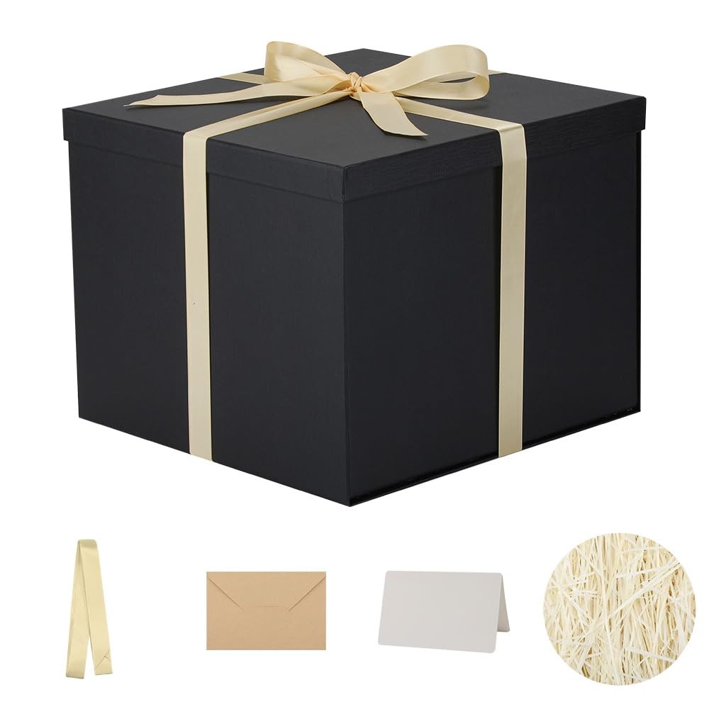 Large Gift Box with Lid 12.5x12.5x10 Inches, Black Gift Boxes for presents Pa...