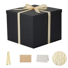 Large Gift Box with Lid 12.5x12.5x10 Inches, Black Gift Boxes for presents Pa...