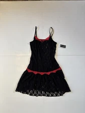 Bay Studio Sleepwear Linea Donatella Women’s Medium Black Red Lace Nightie NWT