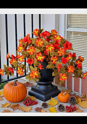 2PCS Autumn Faux Morning Glory Look Real Silk Flowers for Outside Planter