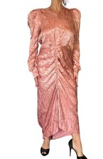 Ronny Kobo Astrid Jacquard Satin Dusty Rose Silk Midi Dress Long Sleeve L READ!