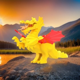 Lego Classic Yellow Dragon Figure w Red Wings, 6056 6076 6082 6087 (CUSTOM) 