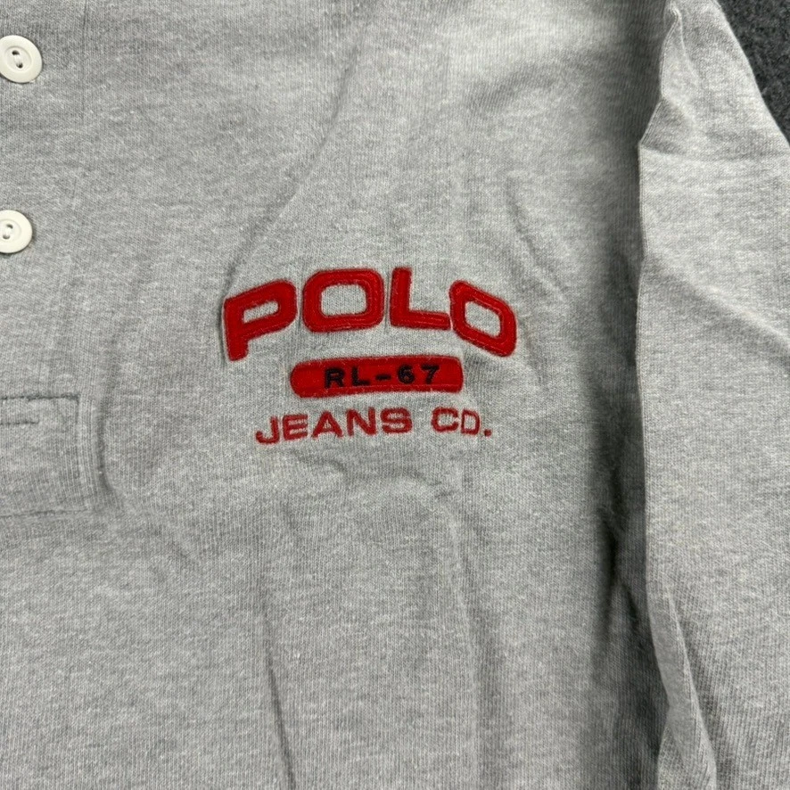 VTG Polo Jeans Co. Ralph Lauren Long Sleeve Rugby Shirt Mens XL Gray Red Logo - Image 3 of 4