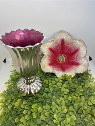 Set of 2 - Julia Knight Stargazer 8" Lily Bowl + Peony 7" Vase Raspberry PINK