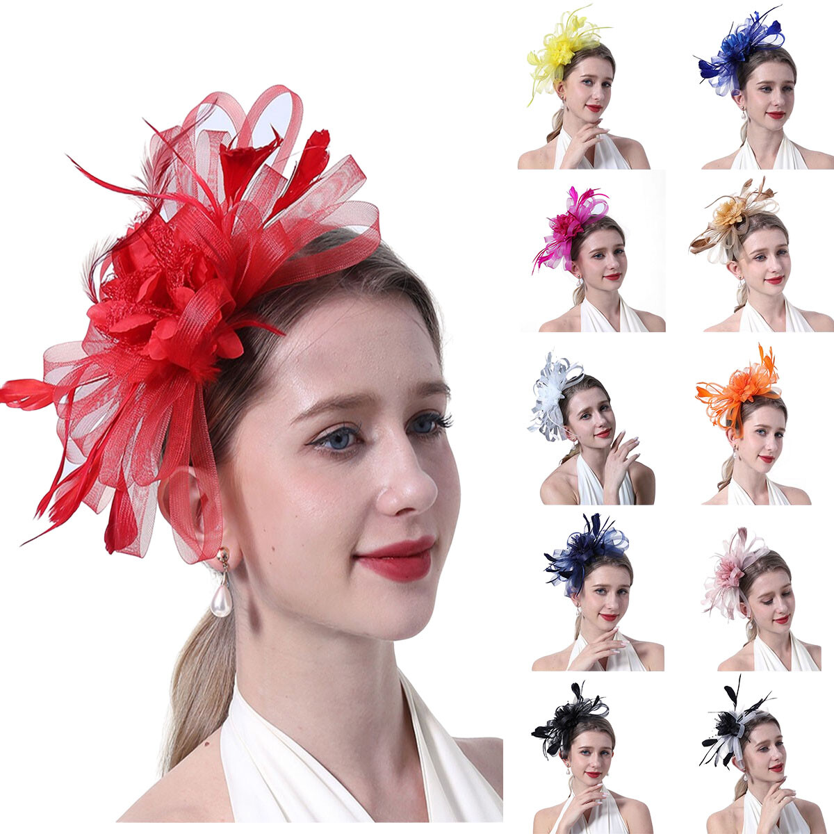 Women Cocktail Party Fascinator Derby Hat Wedding Church 
