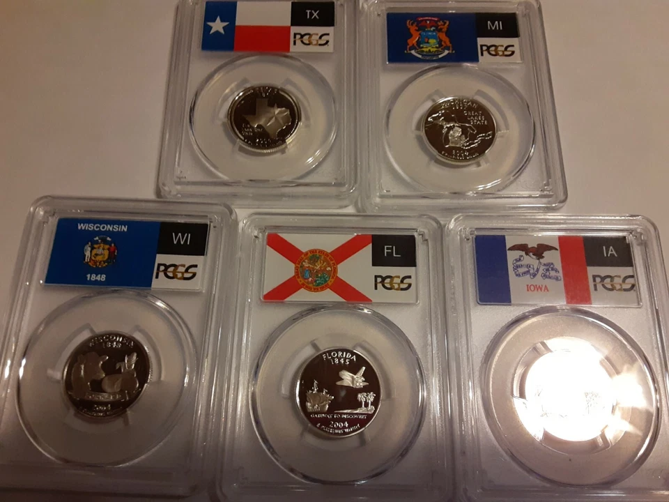 2004 S SILVER SET OF 5 STATE QUARTER PROOFS PCGS PR69DCAM - Image 2 of 4