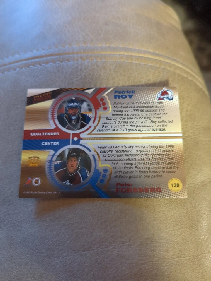 1997-98 Pacific Dynagon Peter Forsberg Patrick Roy #138 HOF - Image 2 of 2